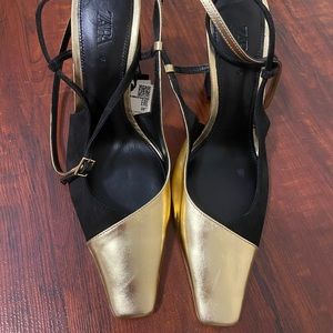 Zara Black and Gold Suede Leather Strappy Heel *FINAL PRICE *